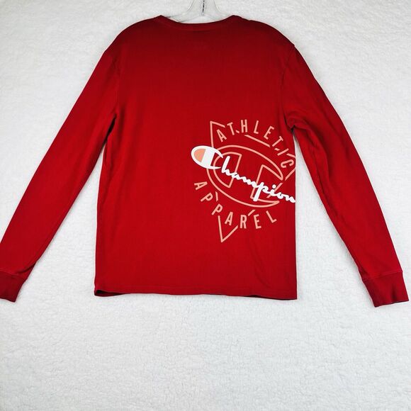 Champion Women's Tee Cotton Boyfriend Long-Sleeve Top Red Medium Back Logo - Picture 2 of 8